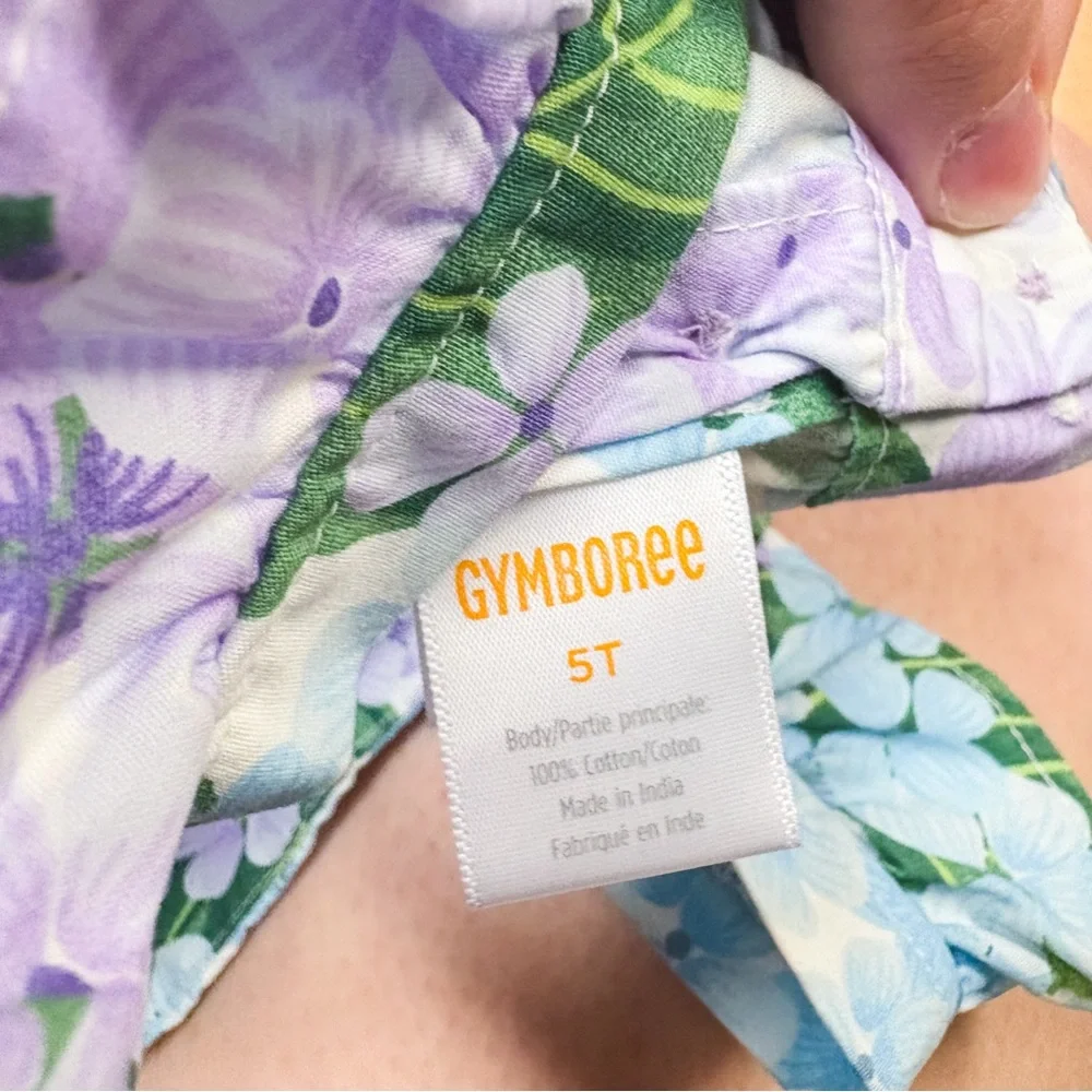 NWT Gymboree Blue & Purple Floral Flutter Sleeve Cotton Peplum Top Girls 5T NEW